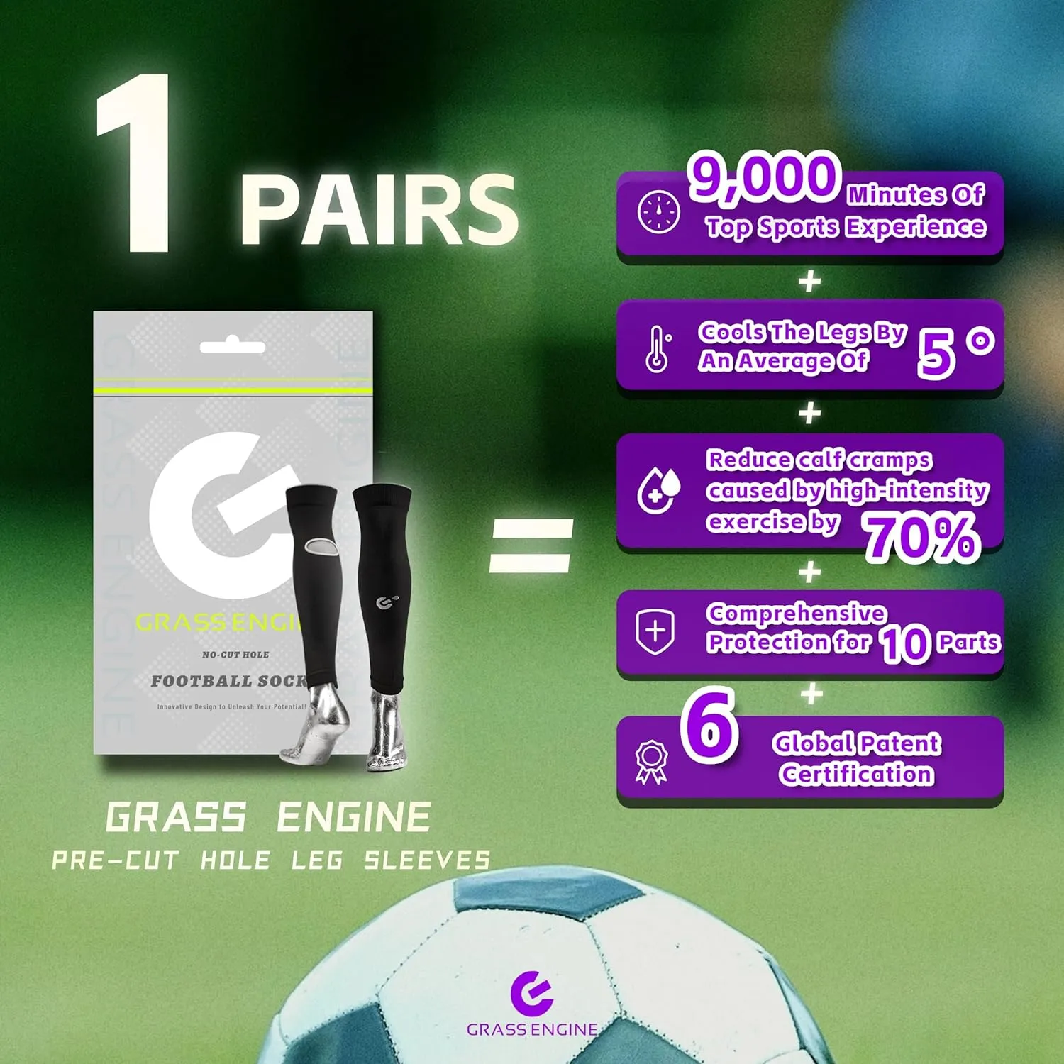 Football Leg Sleeves for Men and Women, Pre Cut Breathable Hole Soccer Sleeve Socks, Sock Sleeves