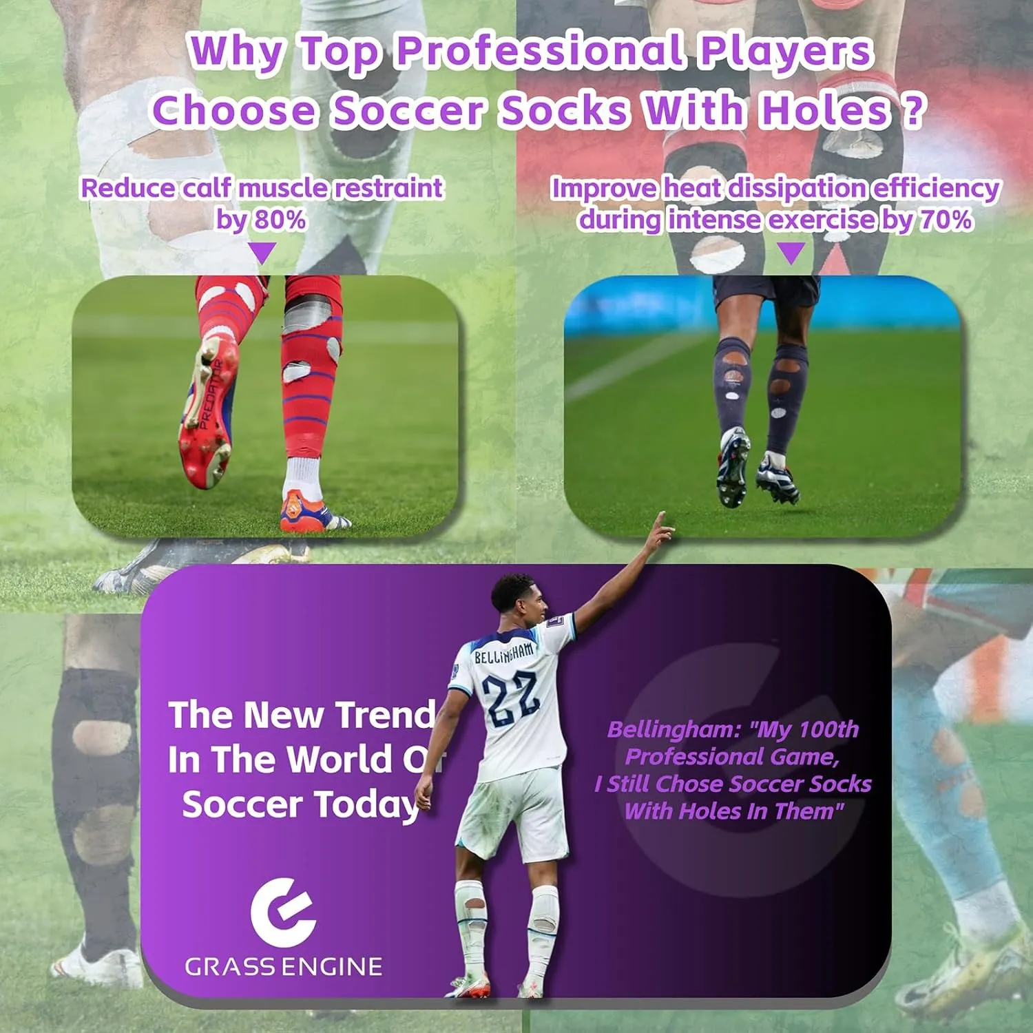 Football Leg Sleeves for Men and Women, Pre Cut Breathable Hole Soccer Sleeve Socks, Sock Sleeves