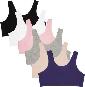 Fruit of the Loom Girls' Multi Cotton Built-Up Stretch Sports Bra Available in 6 Packs Fruit of the Loom Girls' Multi Cotton Built-Up Stretch Sports Bra Available in 6 Packs