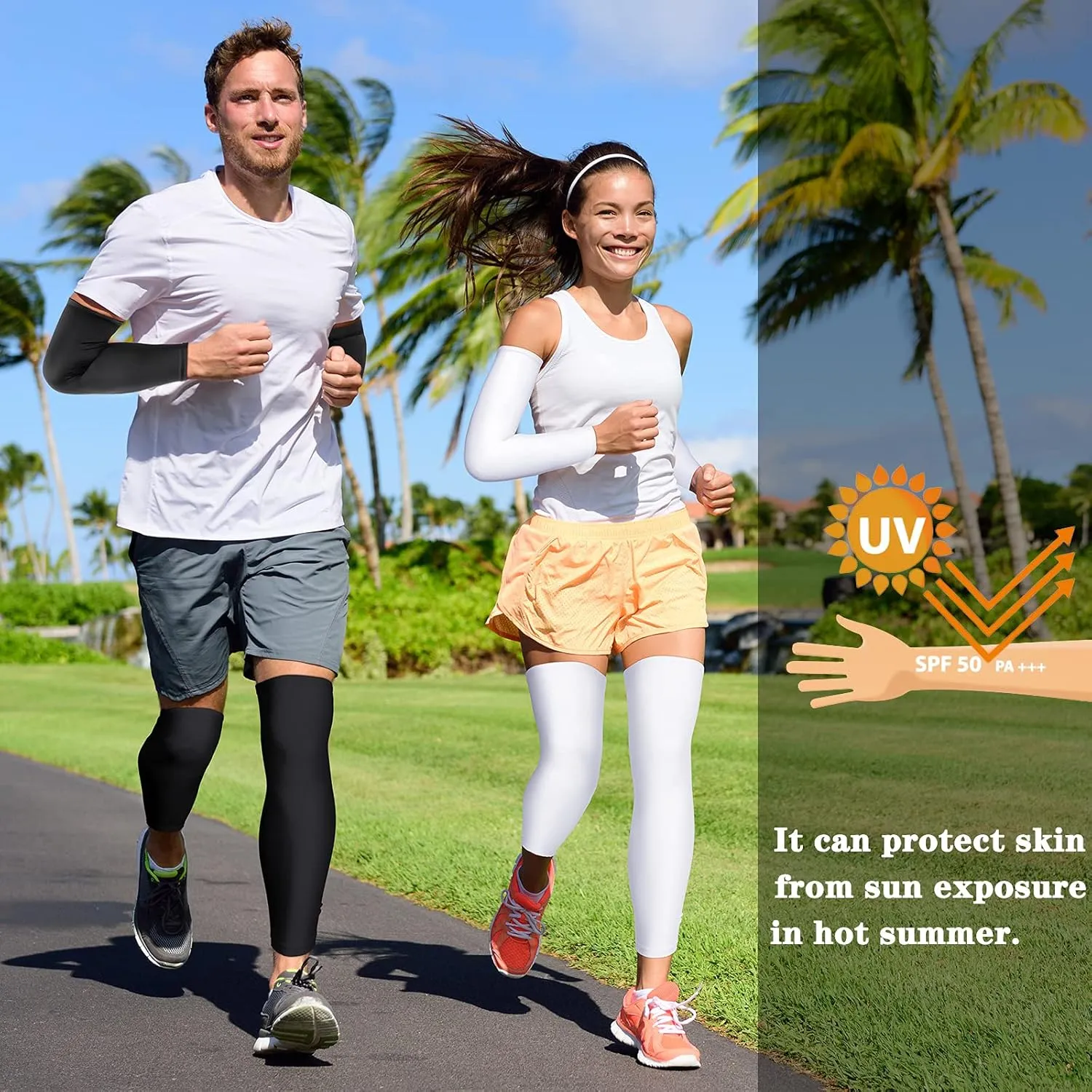 Geyoga 2 Pairs Compression Full Length Leg Sleeve Arm Sleeve for Men Women, Football (Black, White, Small)