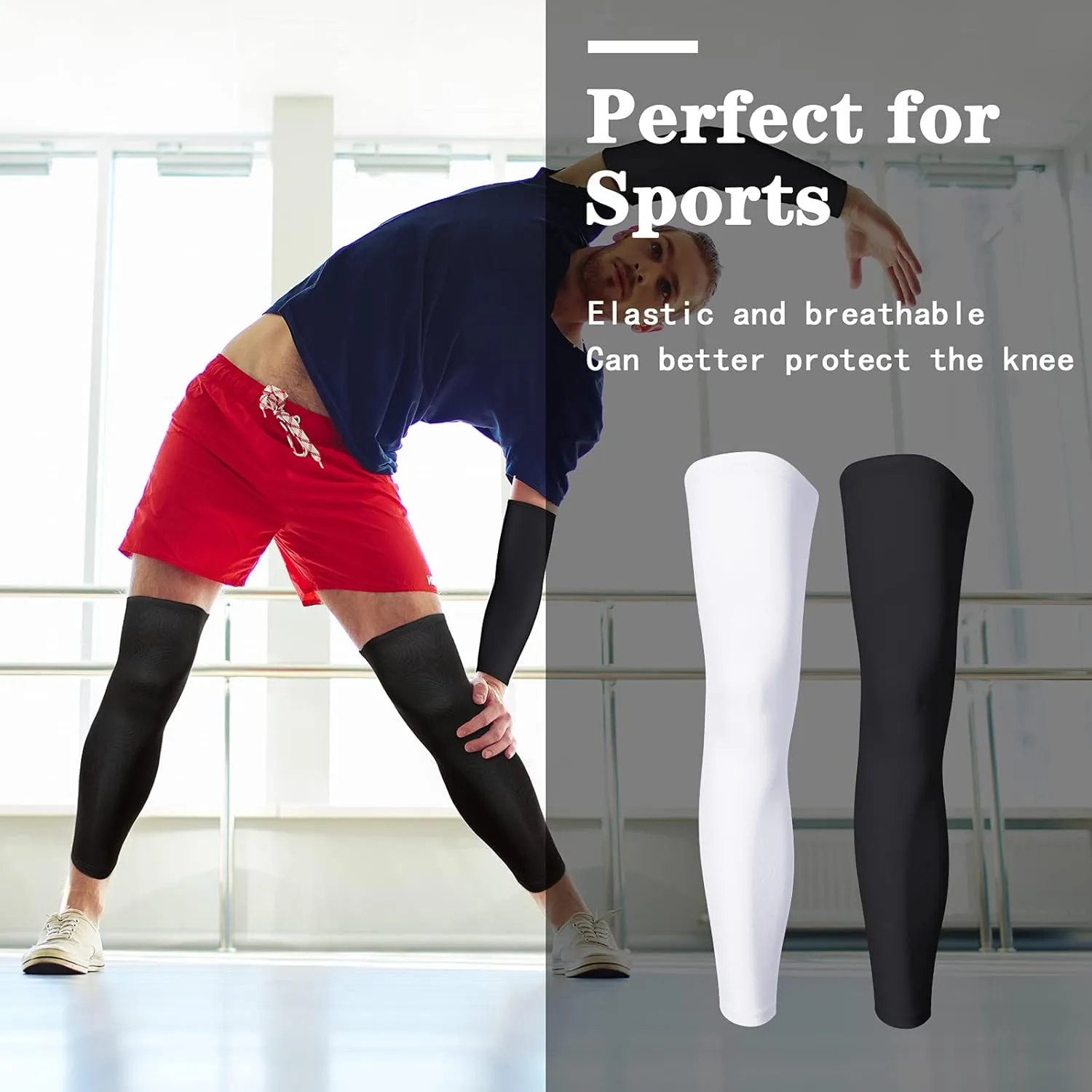 Geyoga 2 Pairs Compression Full Length Leg Sleeve Arm Sleeve for Men Women, Football (Black, White, Small)