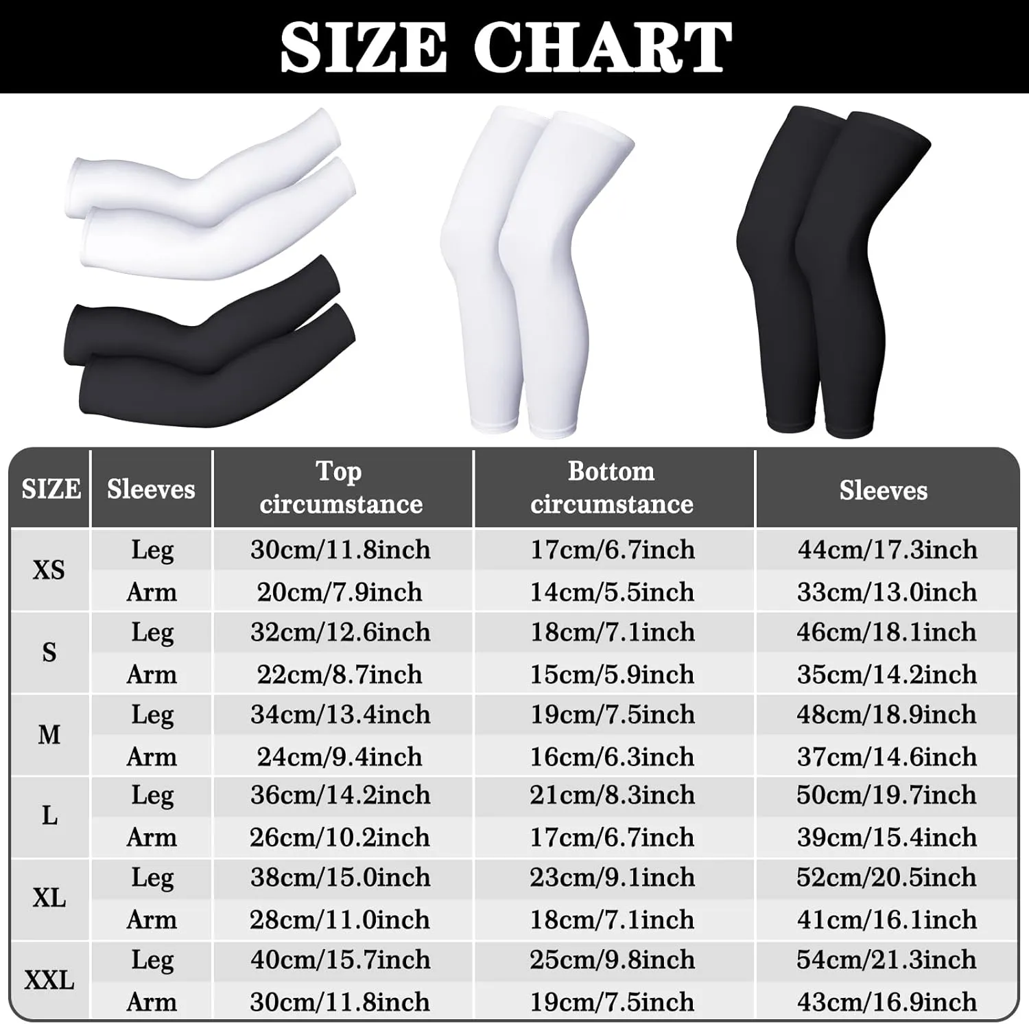 Geyoga 2 Pairs Compression Full Length Leg Sleeve Arm Sleeve for Men Women, Football (Black, White, Small)