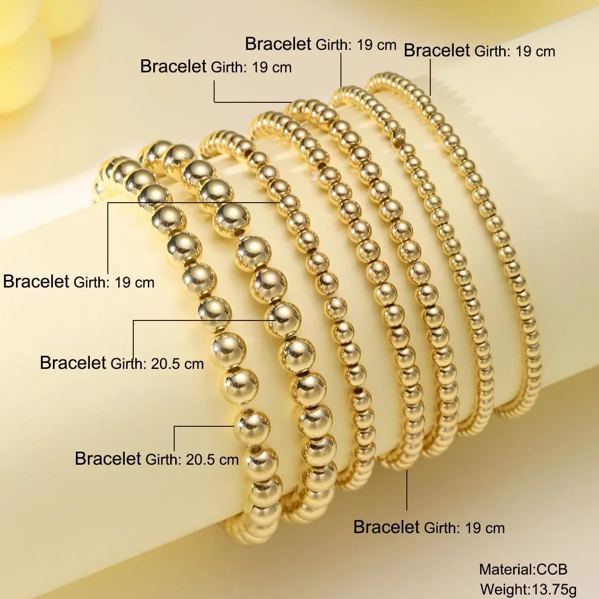 Gold Beaded Bracelets Adjusatable 14K Gold Plated Stackable Bracelets Stretch Bead Ball Bracelet Set for Women 3MM 4MM 6MM 8MM Beads Jewelry