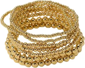 Gold Beaded Bracelets Adjusatable 14K Gold Plated Stackable Bracelets Stretch Bead Ball Bracelet Set for Women 3MM 4MM 6MM 8MM Beads Jewelry