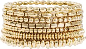 Gold Beaded Bracelets for Women Trendy, 14K Gold Plated Stack Cross Pearl Gold Bead Stretch Bracelets Set Elastic Hypoallergenic Bracelets Jewelry Gifts