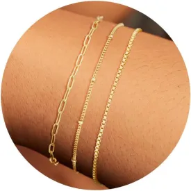 Gold Bracelets for Women, 14K Dainty Gold Plated Stackable Bracelets for Women Trendy Waterproof CZ Tennis Bracelet Set Tiny Heart Paperclip Box Chain Adjustable Bracelets Minimalist Cute Jewelry