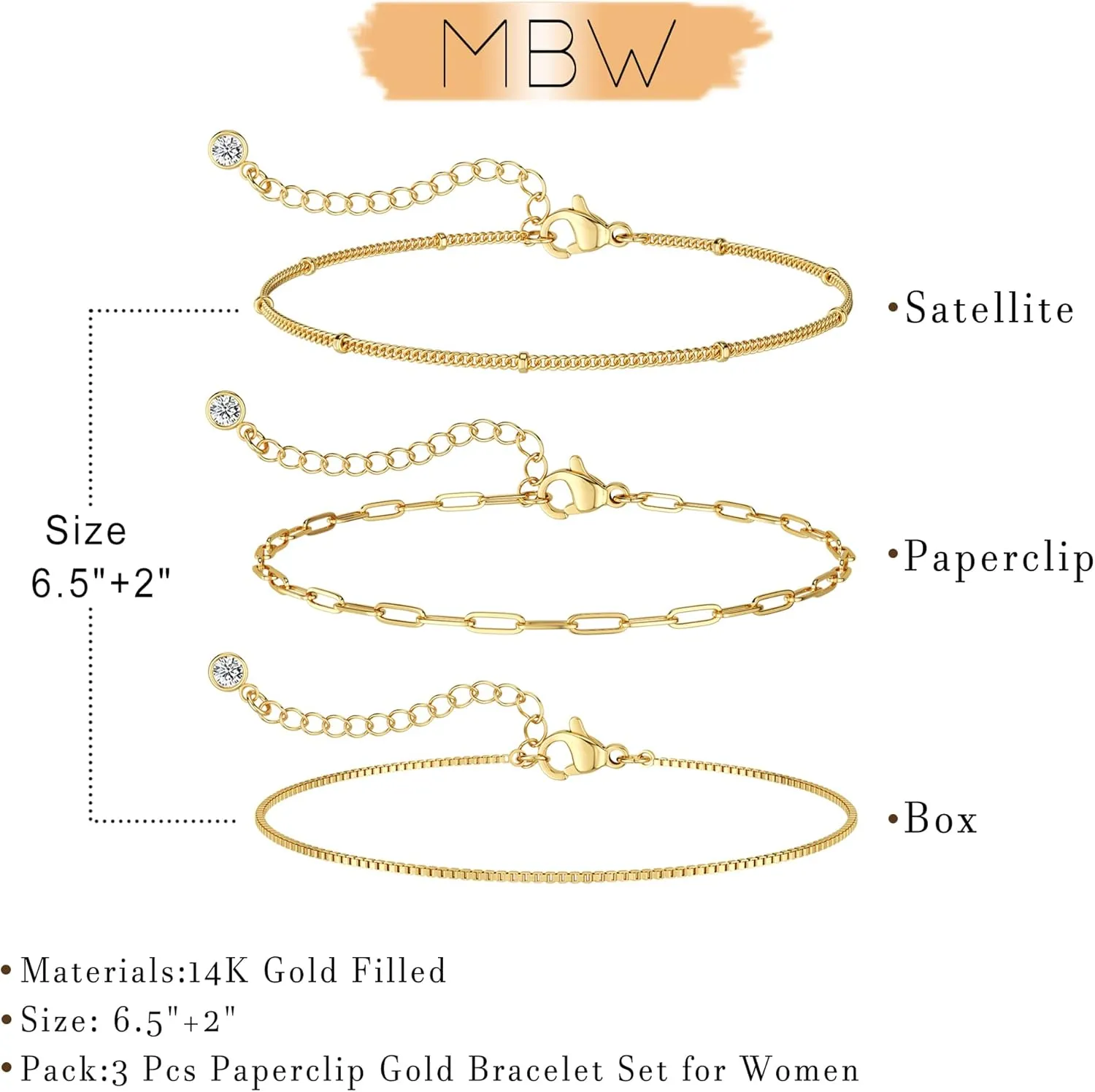 Gold Bracelets for Women, 14K Dainty Gold Plated Stackable Bracelets for Women Trendy Waterproof CZ Tennis Bracelet Set Tiny Heart Paperclip Box Chain Adjustable Bracelets Minimalist Cute Jewelry