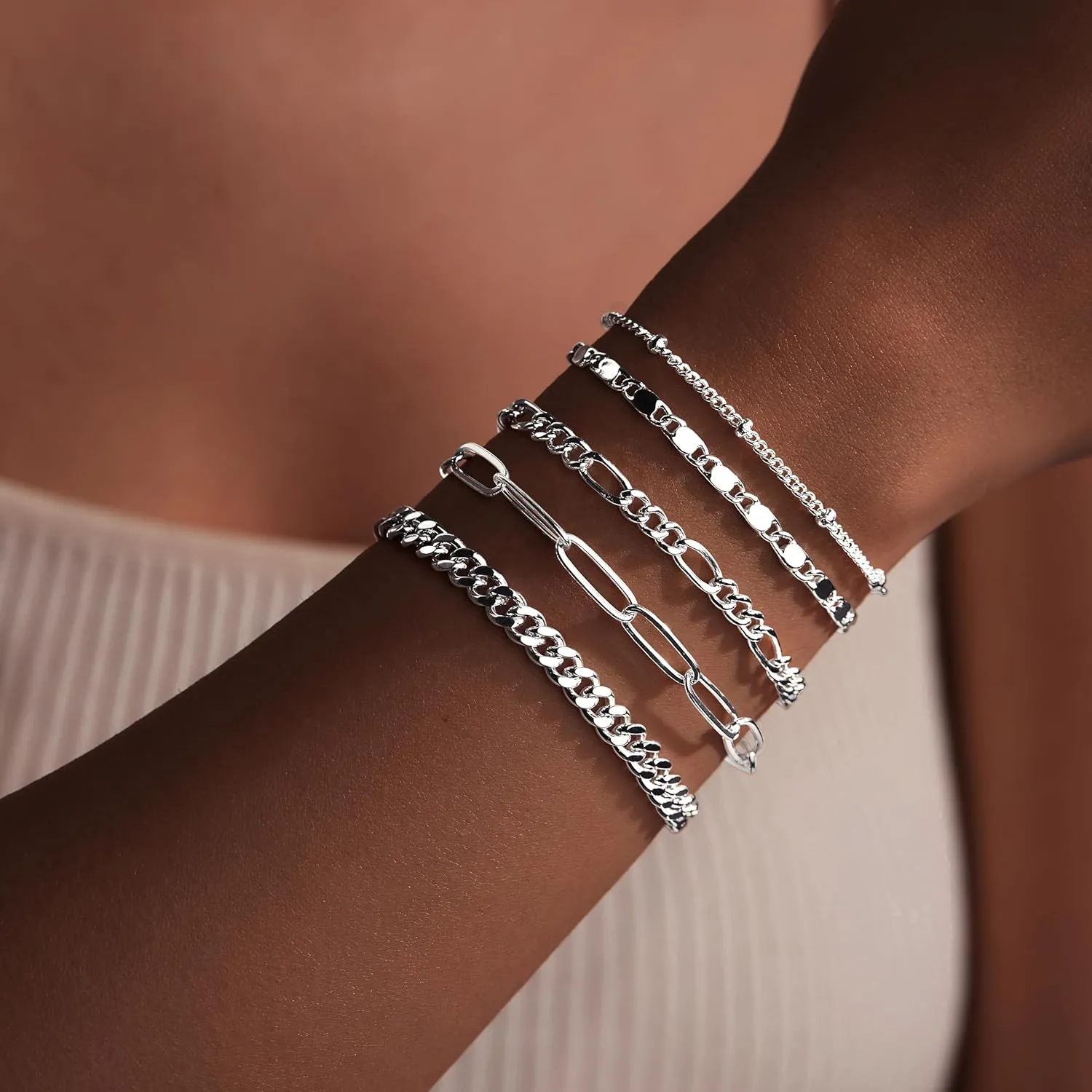 Gold Bracelets for Women Trendy,14K Real Gold Plated Dainty Stackable Paperclip Cuban Link Chain Bracelets,Cuff Bracelets Jewelry Mother's Day Gifts for Mom Adjustable 7" 2"