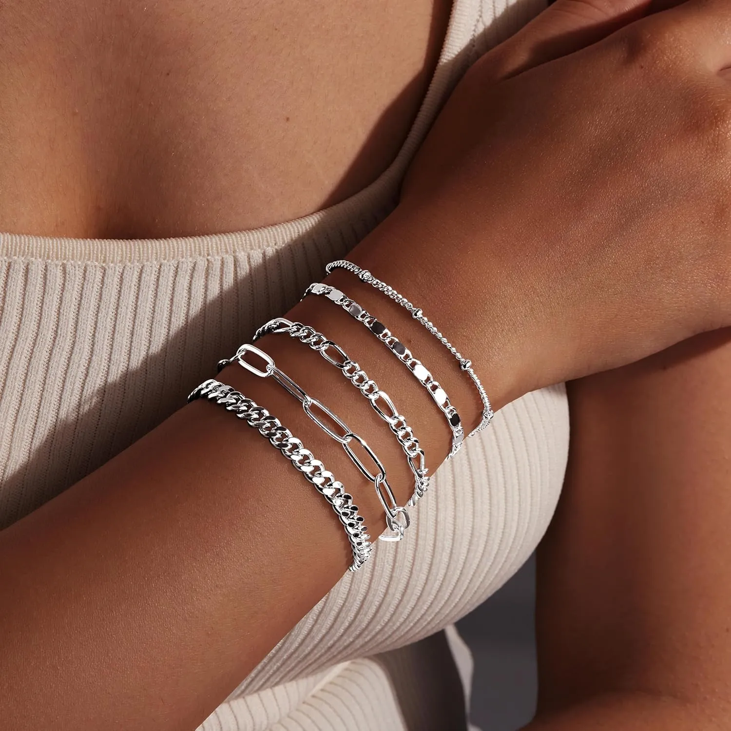 Gold Bracelets for Women Trendy,14K Real Gold Plated Dainty Stackable Paperclip Cuban Link Chain Bracelets,Cuff Bracelets Jewelry Mother's Day Gifts for Mom Adjustable 7" 2"