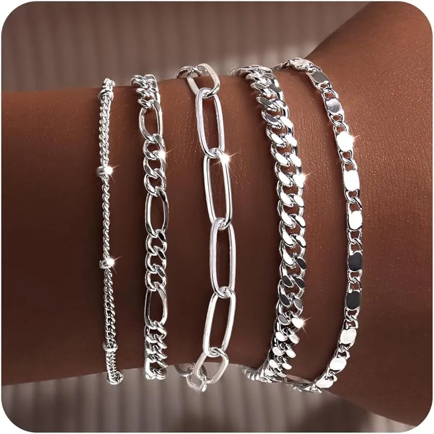 Gold Bracelets for Women Trendy,14K Real Gold Plated Dainty Stackable Paperclip Cuban Link Chain Bracelets,Cuff Bracelets Jewelry Mother's Day Gifts for Mom Adjustable 7" 2"
