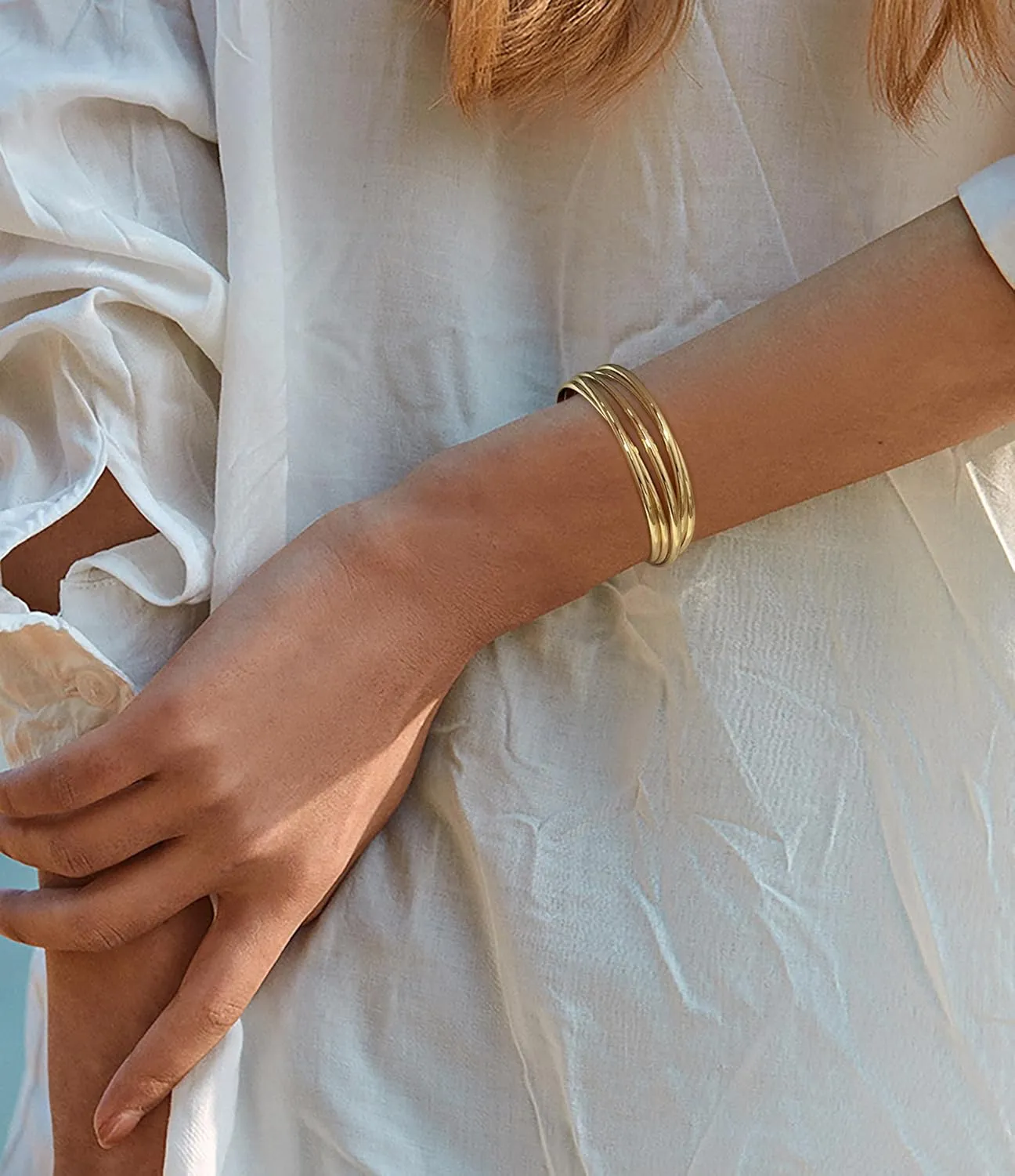 Gold Cuff Bracelet for Women Chunky Multi-layer Cross Wire Open Bracelet Hollow Wide Cuff Bracelets Adjustable Gold Open Cuff Bangle Bracelet