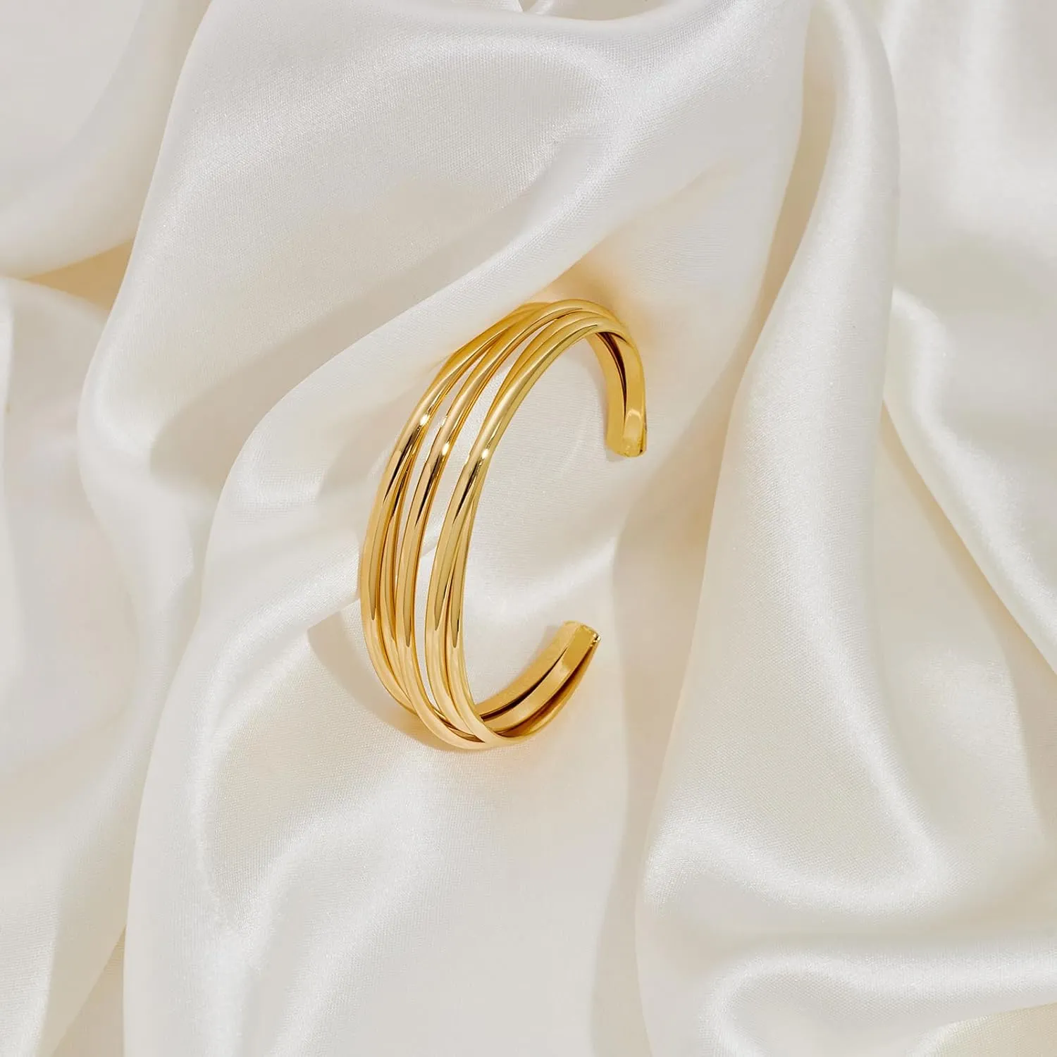 Gold Cuff Bracelet for Women Chunky Multi-layer Cross Wire Open Bracelet Hollow Wide Cuff Bracelets Adjustable Gold Open Cuff Bangle Bracelet