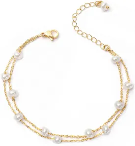 Gold Pearl Bracelets for Women - Dainty 14K Gold Plated Pearls Bracelet Trendy Beaded Chain Jewelry Gifts for Women