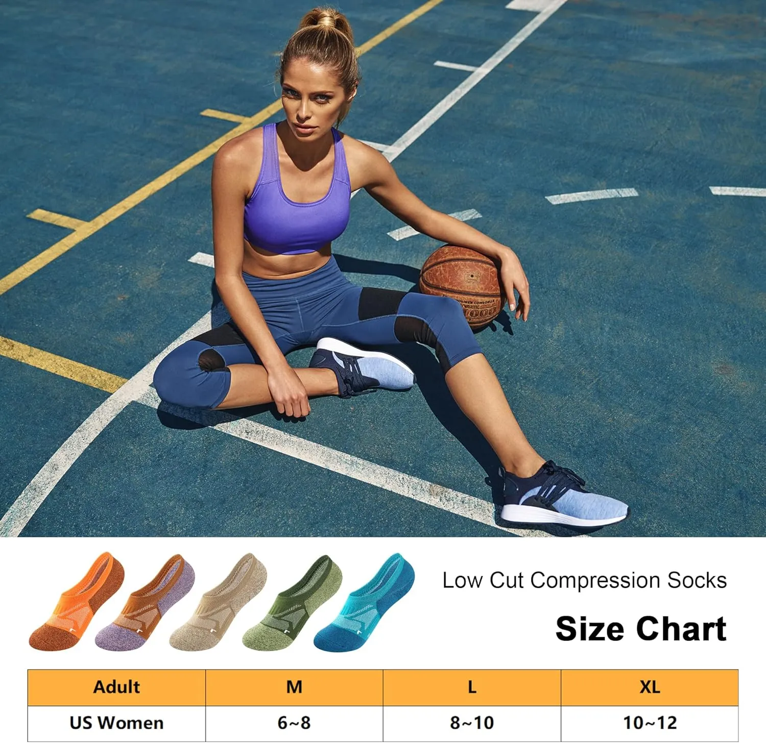 Gonii No Show Socks Womens Athletic Compression Running Low Cut Cushioned Socks 5 Pairs