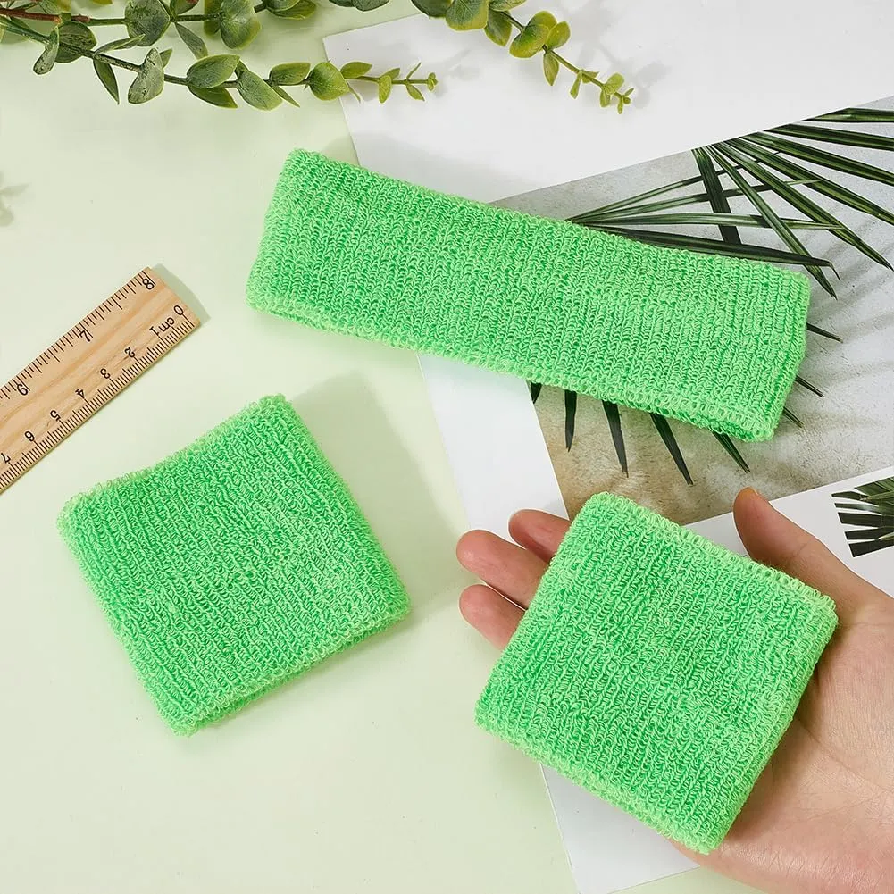 GORGECRAFT 3Pcs Neon Sports Headband Wristband Set Sports Competitions Sweatbands Breathable Terry Cloth Athletic Bands Wicking Sweat Absorbing Head Wrist Band for Men Women (Lime Green)