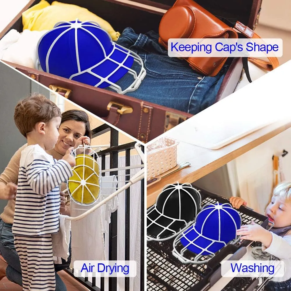 Hat Washer (3 Pack) - Baseball Cap Cleaner for Adults & Kids, Durable Plastic Hat Holder for Portable Washing Machines or Dishwashers, White