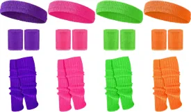 Haysandy Halloween 4 Sets Women 80s Leg Warmers Set Ribbed Leg Warmer for Neon Party with Fitness Headband Wristbands