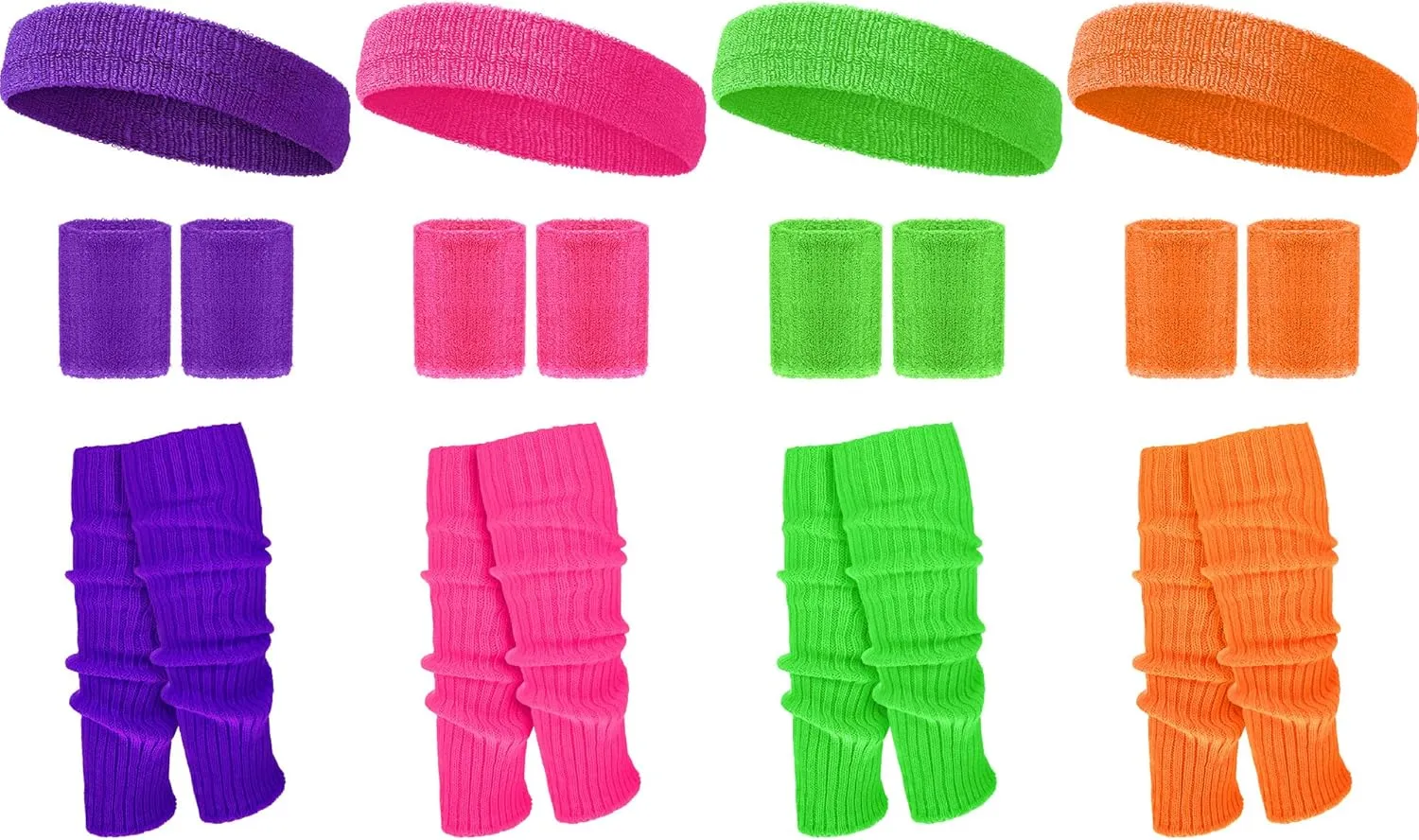 Haysandy Halloween 4 Sets Women 80s Leg Warmers Set Ribbed Leg Warmer for Neon Party with Fitness Headband Wristbands
