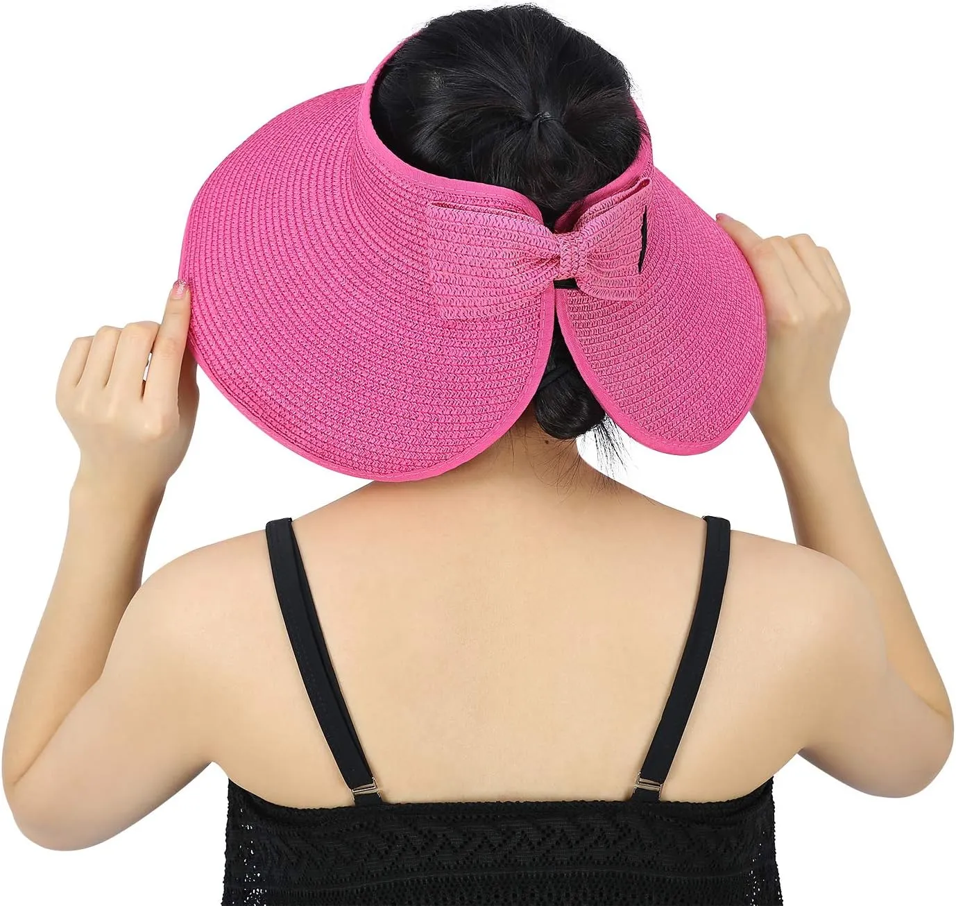HDE Sun Visor for Women Roll Up Ponytail Hat Packable Beach Straw Visor Sun Hats