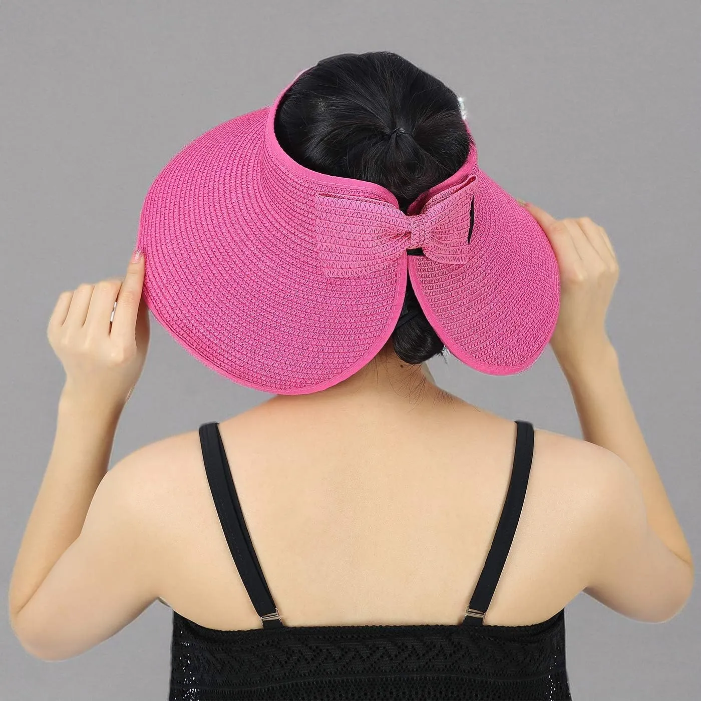 HDE Sun Visor for Women Roll Up Ponytail Hat Packable Beach Straw Visor Sun Hats
