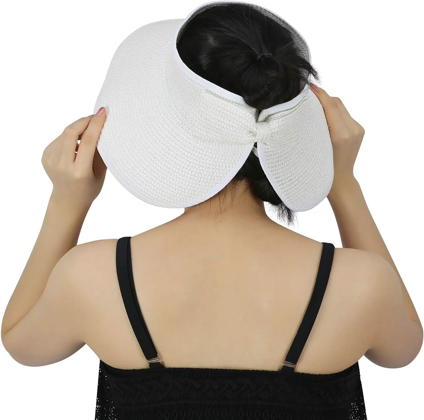 HDE Sun Visor for Women Roll Up Ponytail Hat Packable Beach Straw Visor Sun Hats