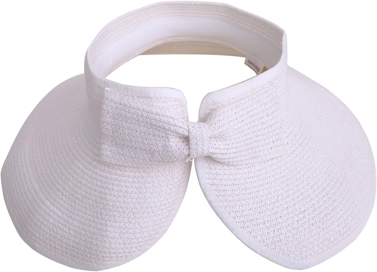 HDE Sun Visor for Women Roll Up Ponytail Hat Packable Beach Straw Visor Sun Hats
