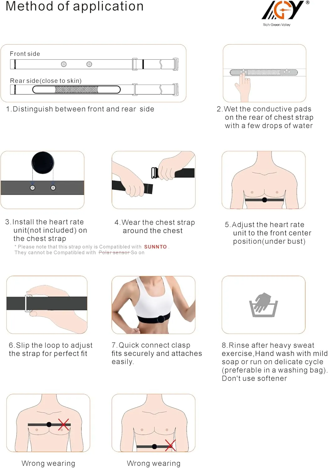Heart Rate Monitor Replacement Strap, Adjustable Chest Band Compatible with SUUNTO Smart Heart Rate Belt