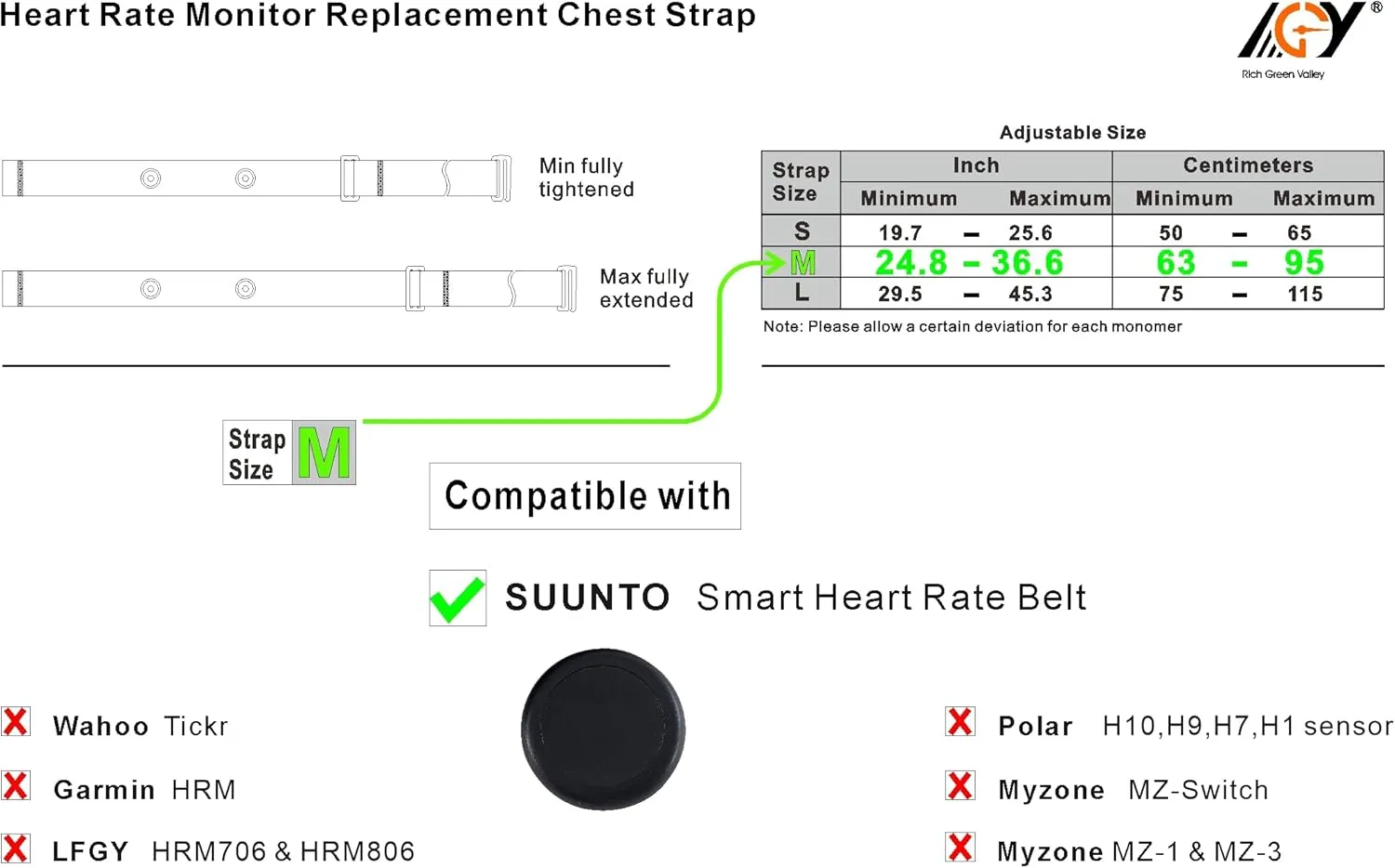 Heart Rate Monitor Replacement Strap, Adjustable Chest Band Compatible with SUUNTO Smart Heart Rate Belt