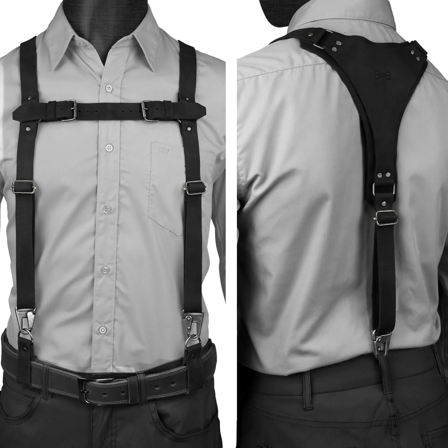 Hide & Groom, Y Back Suspenders with Adjustable Size Straps for Men, Wedding, Steampunk Harness, Full Grain Leather, Handmade
