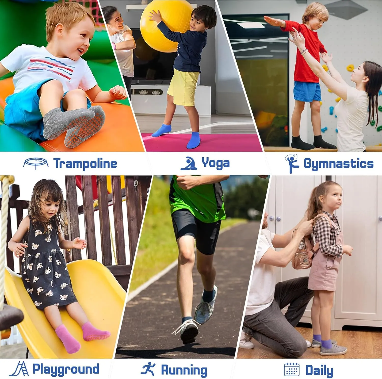 HYCLES Boys Girls Non-Slip Toddler Socks Grip Ankle Sticky Socks Anti-Skid Sock for Kids 6 Pairs for 2-13 Years Kids