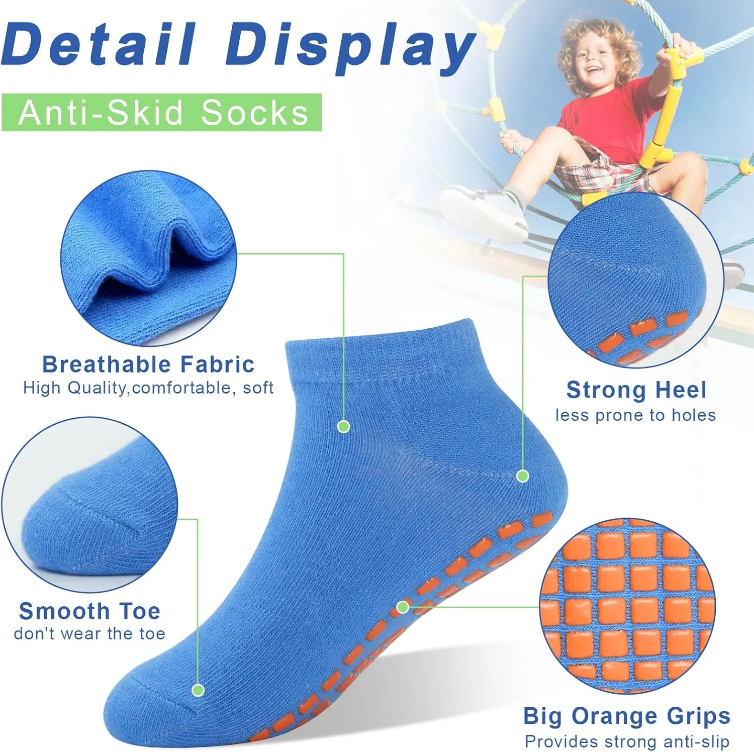 HYCLES Boys Girls Non-Slip Toddler Socks Grip Ankle Sticky Socks Anti-Skid Sock for Kids 6 Pairs for 2-13 Years Kids