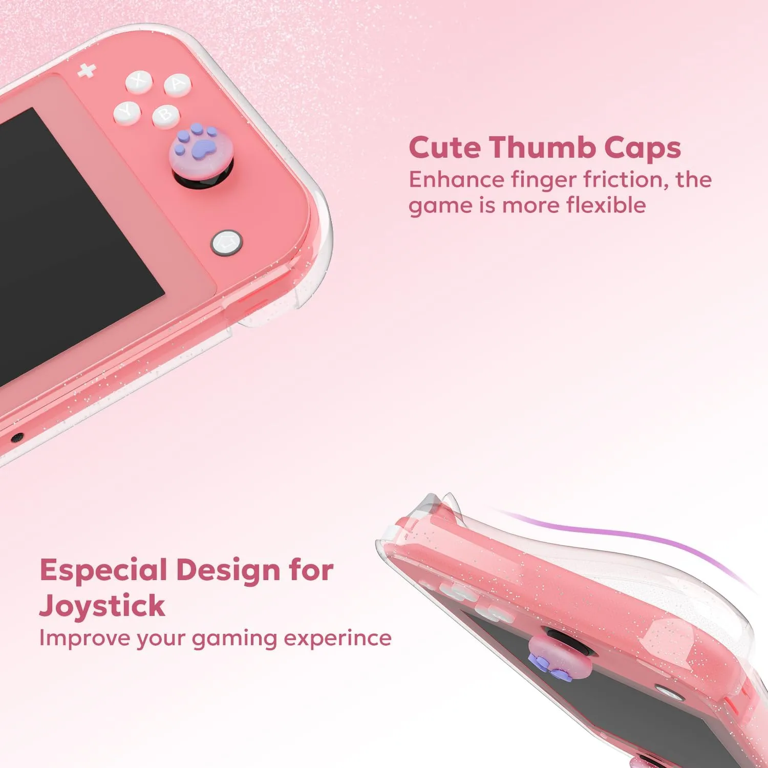innoAura Switch Lite Carrying Case, Switch Lite Accessories Set with Fashion Switch Lite Bag, Switch Lite Cover, Switch Lite Screen Protector, Switch Game Case and Cat Thumb Caps (Sequins Pink)