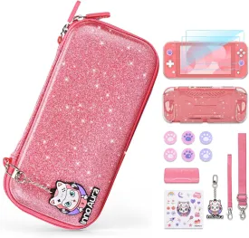 innoAura Switch Lite Carrying Case, Switch Lite Accessories Set with Fashion Switch Lite Bag, Switch Lite Cover, Switch Lite Screen Protector, Switch Game Case and Cat Thumb Caps (Sequins Pink)