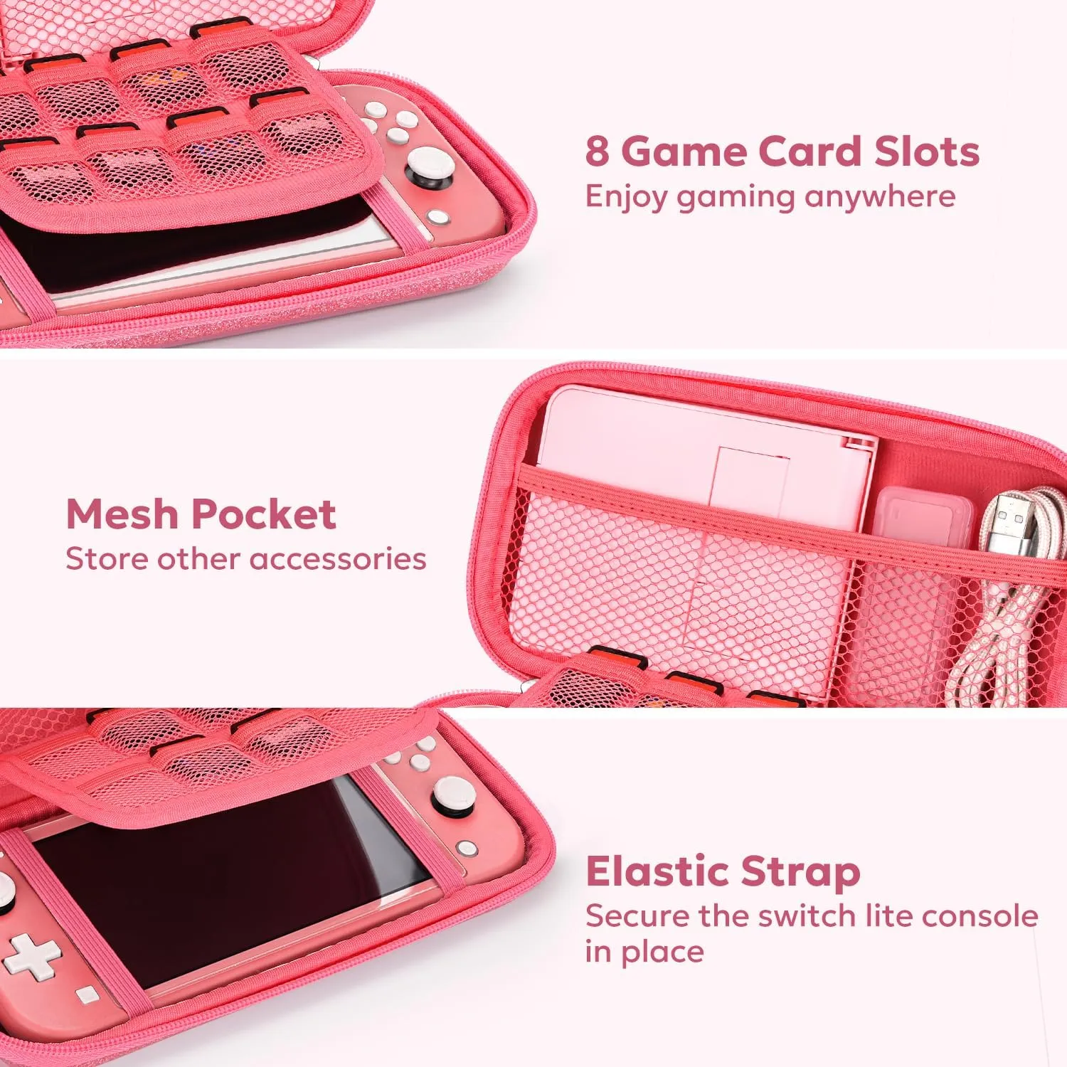 innoAura Switch Lite Carrying Case, Switch Lite Accessories Set with Fashion Switch Lite Bag, Switch Lite Cover, Switch Lite Screen Protector, Switch Game Case and Cat Thumb Caps (Sequins Pink)