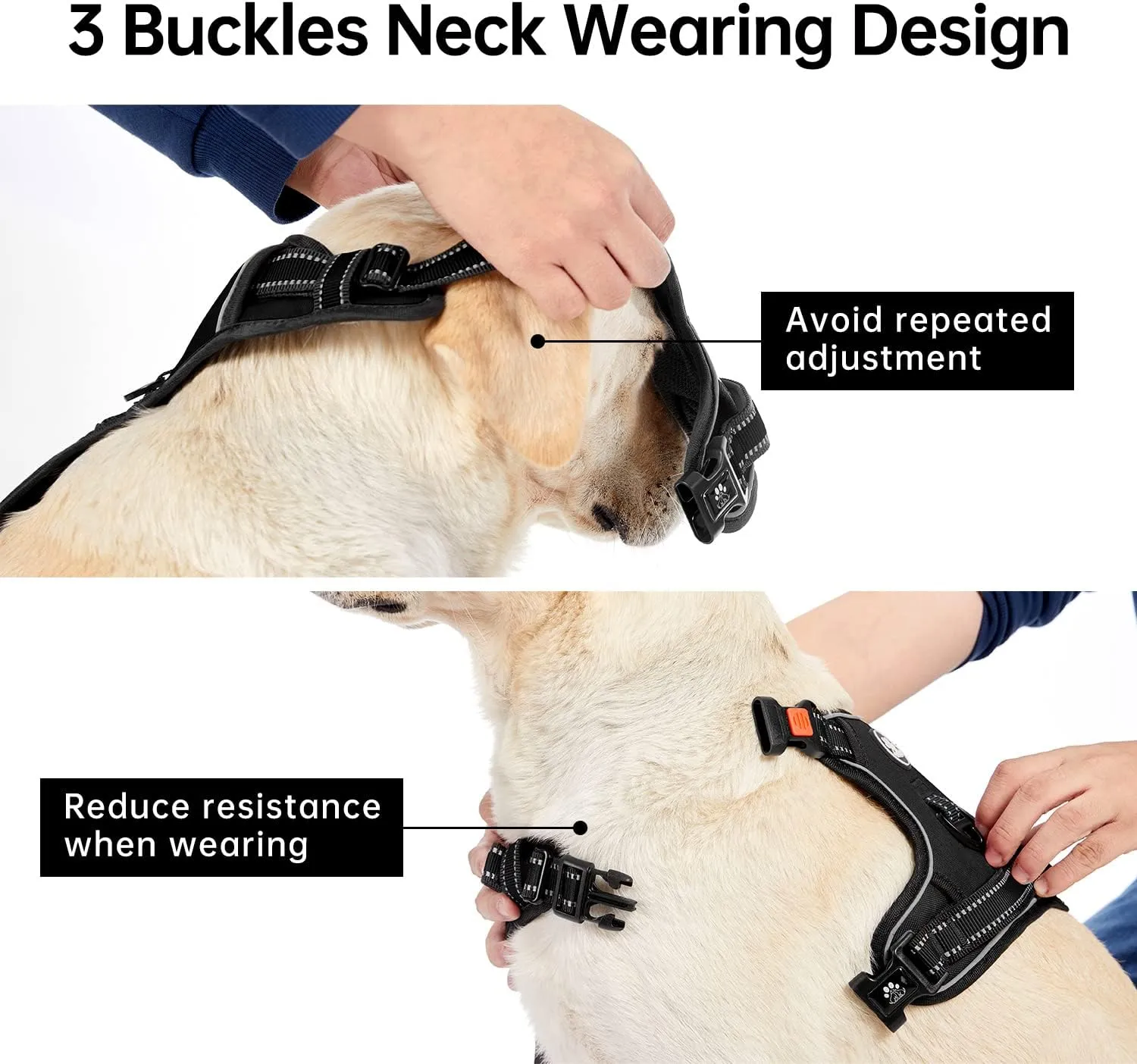 IVY&LANE No Pull Dog Harness for Small Dogs, Dog Vest Harness with Leash, Safety Belt and Storage Strap, Fully Adjustable Harness, 360 Reflective Strip, Soft Handle (Black, S)
