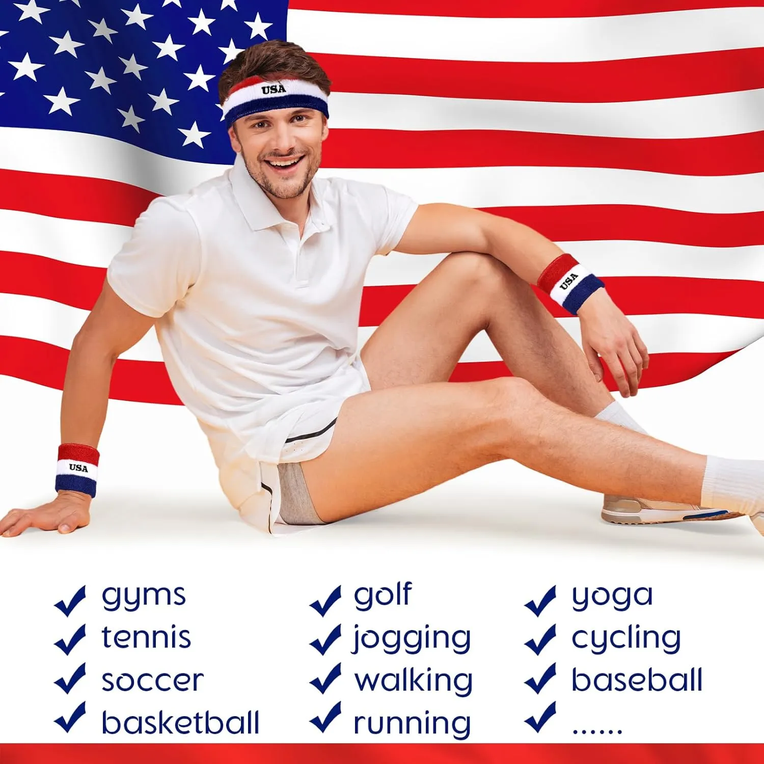 Jadive Italia Mexico USA Number 15 Sweatband Set Headband and Wristbands Includes 1 Head Sweatband and 2 Sports Wristband Costume Absorbing Headband USA Italy Mexico Costume