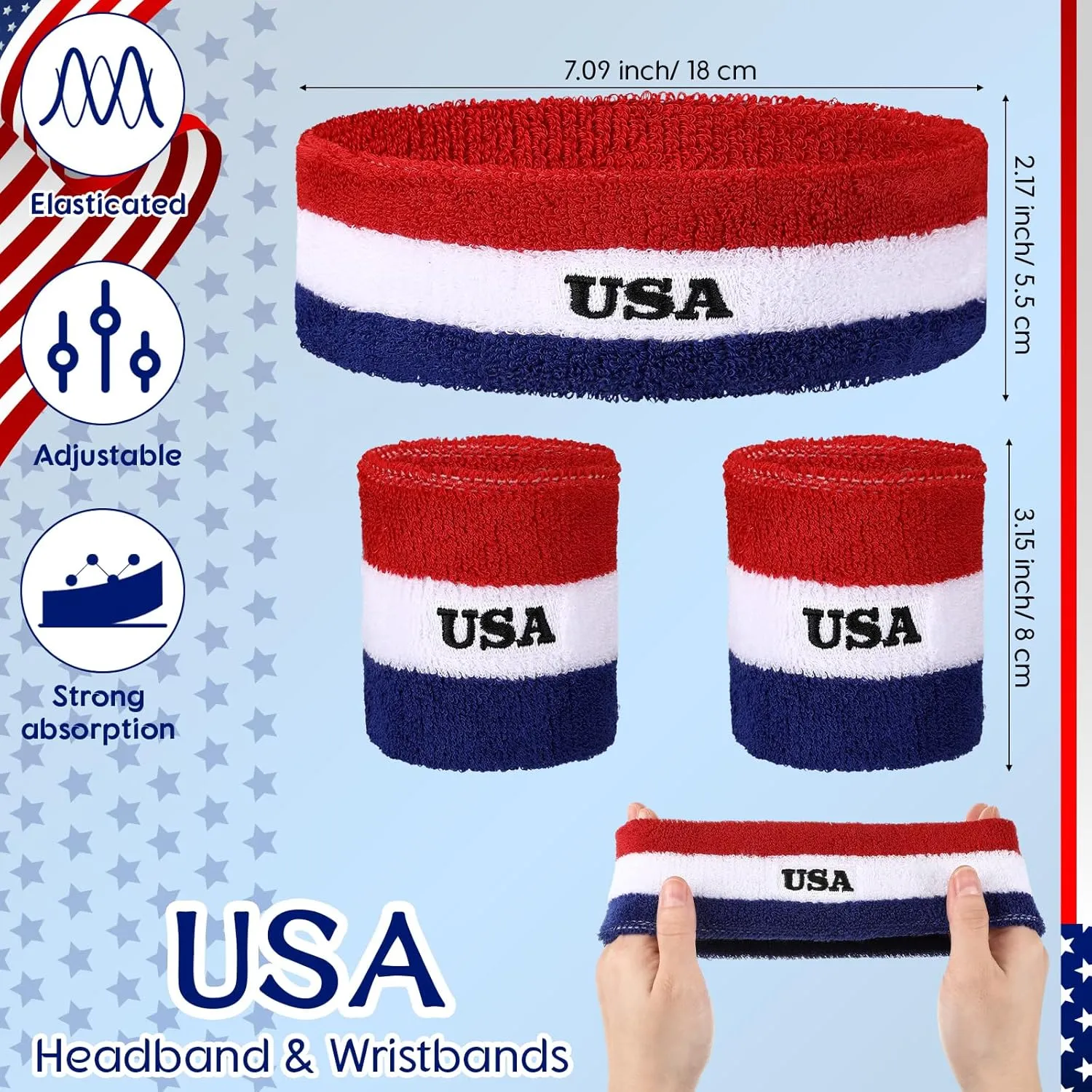 Jadive Italia Mexico USA Number 15 Sweatband Set Headband and Wristbands Includes 1 Head Sweatband and 2 Sports Wristband Costume Absorbing Headband USA Italy Mexico Costume