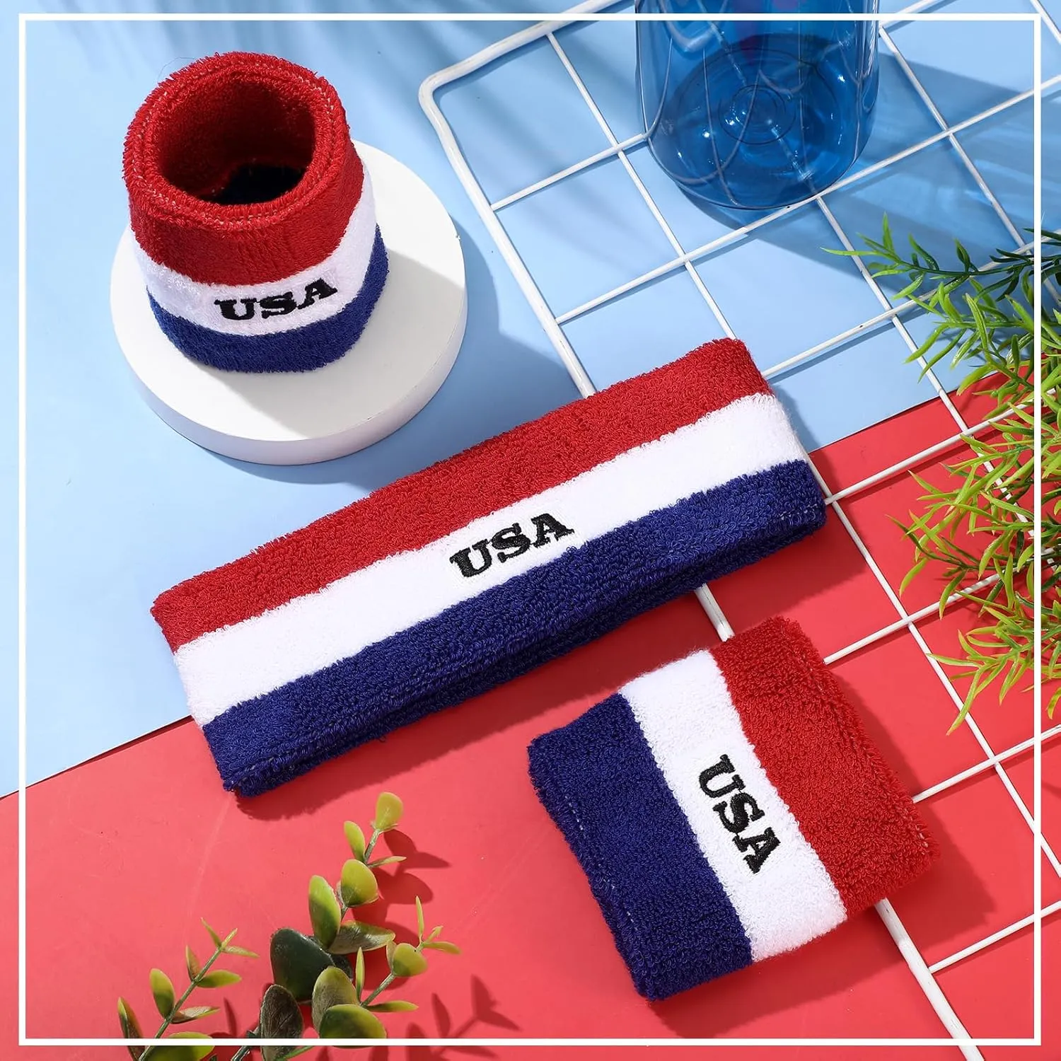 Jadive Italia Mexico USA Number 15 Sweatband Set Headband and Wristbands Includes 1 Head Sweatband and 2 Sports Wristband Costume Absorbing Headband USA Italy Mexico Costume