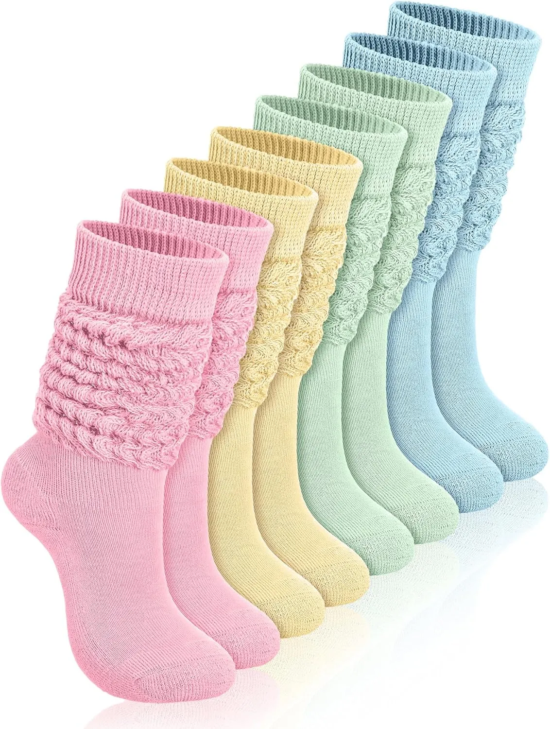 Janmercy 4 Pairs Slouch Socks for Women Bulk Stacked Boot 80s 90s Neon Slouch Knit Scrunchie Socks