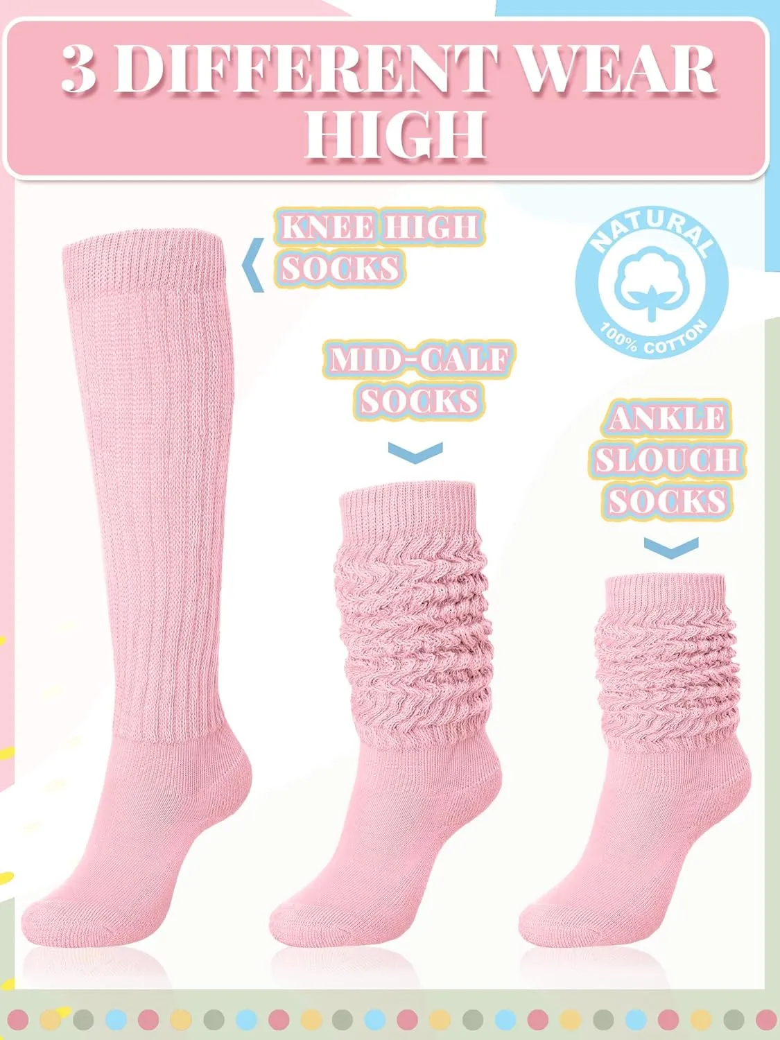 Janmercy 4 Pairs Slouch Socks for Women Bulk Stacked Boot 80s 90s Neon Slouch Knit Scrunchie Socks