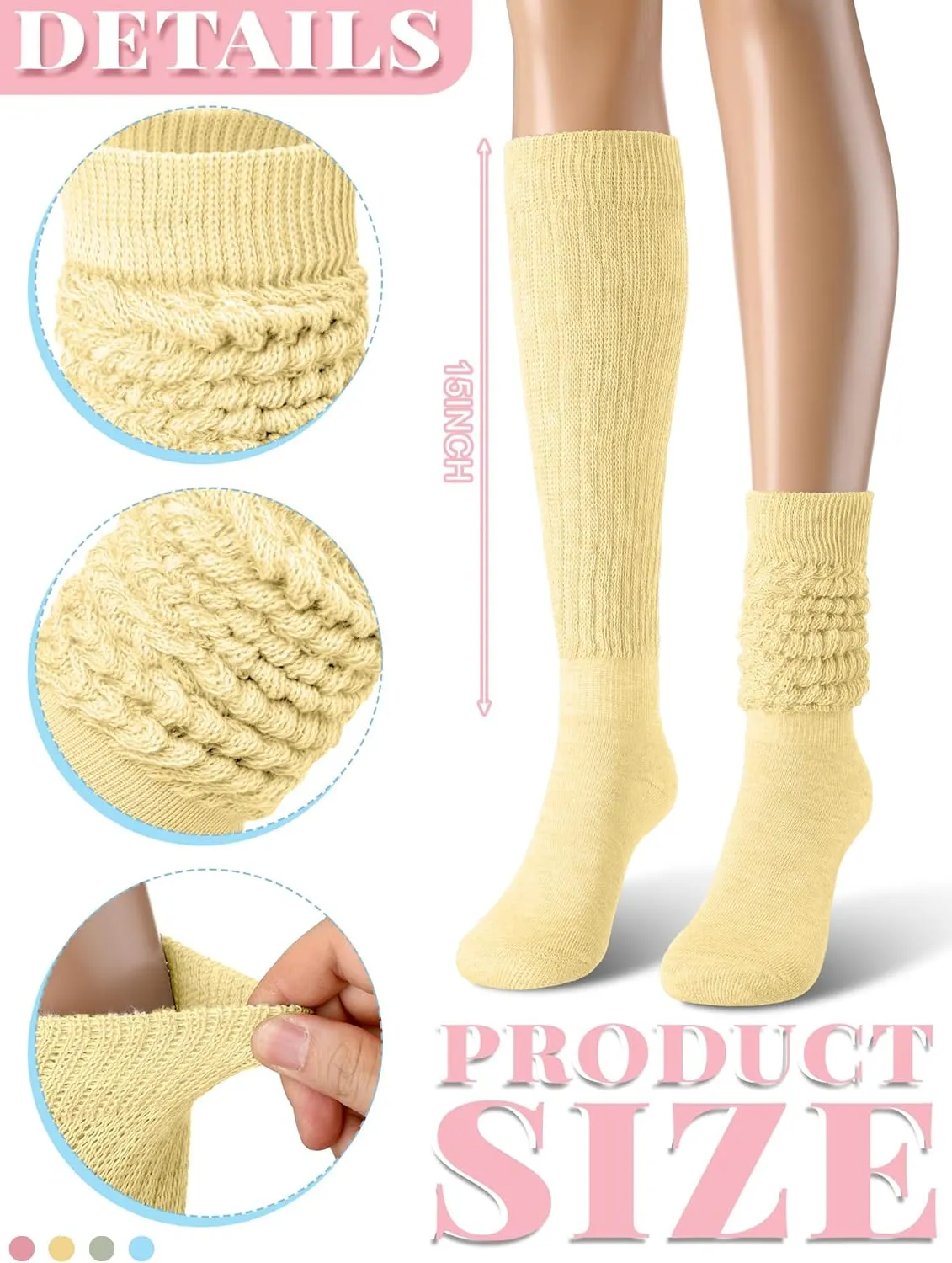 Janmercy 4 Pairs Slouch Socks for Women Bulk Stacked Boot 80s 90s Neon Slouch Knit Scrunchie Socks