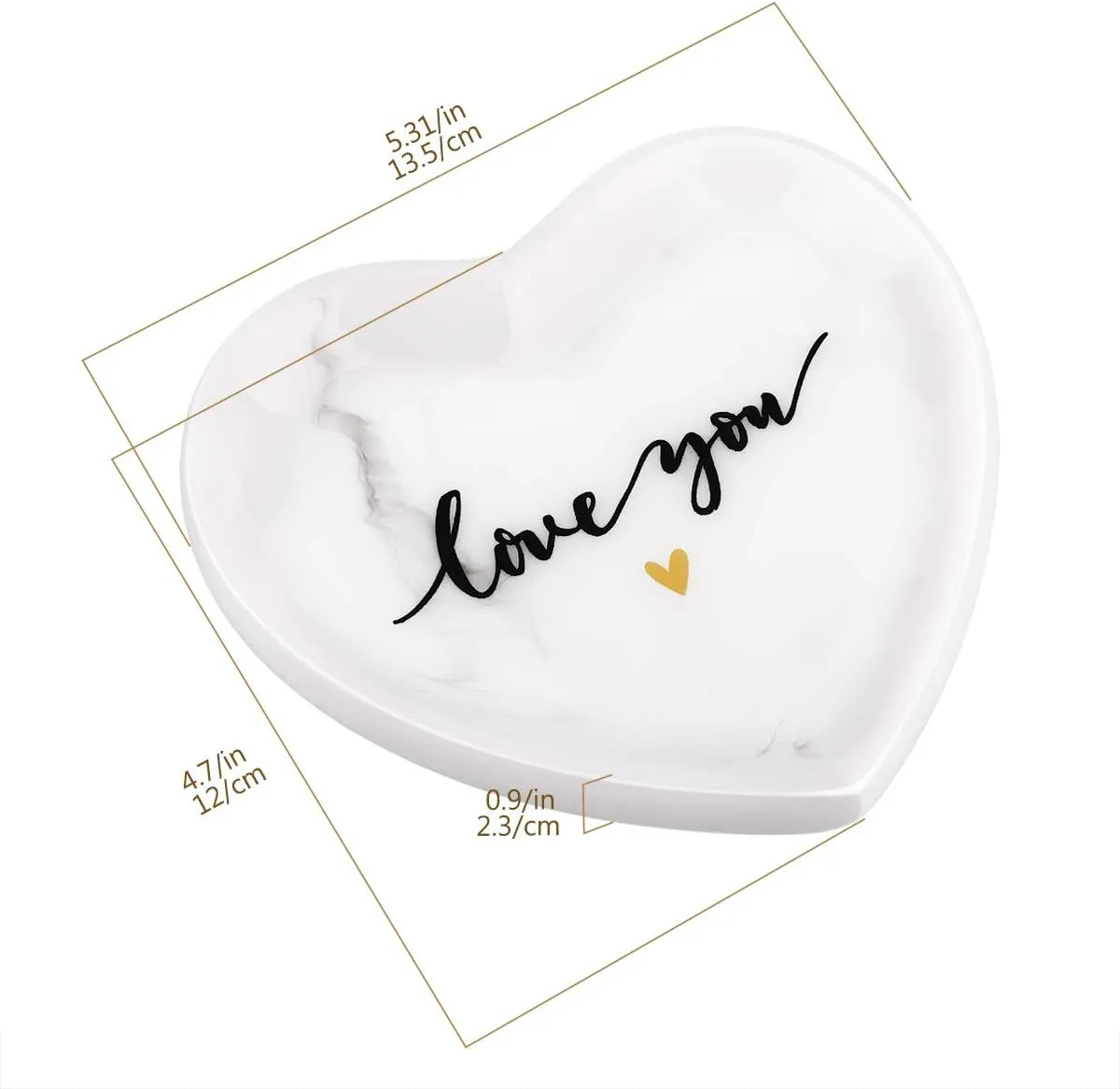 Jewelry Tray Dish, Heart Shaped Ring Dish Decorative Trinket Plate with Words - Love You Romantic Gifts for Her Mom Daughter Sister Best Friend, White Marble