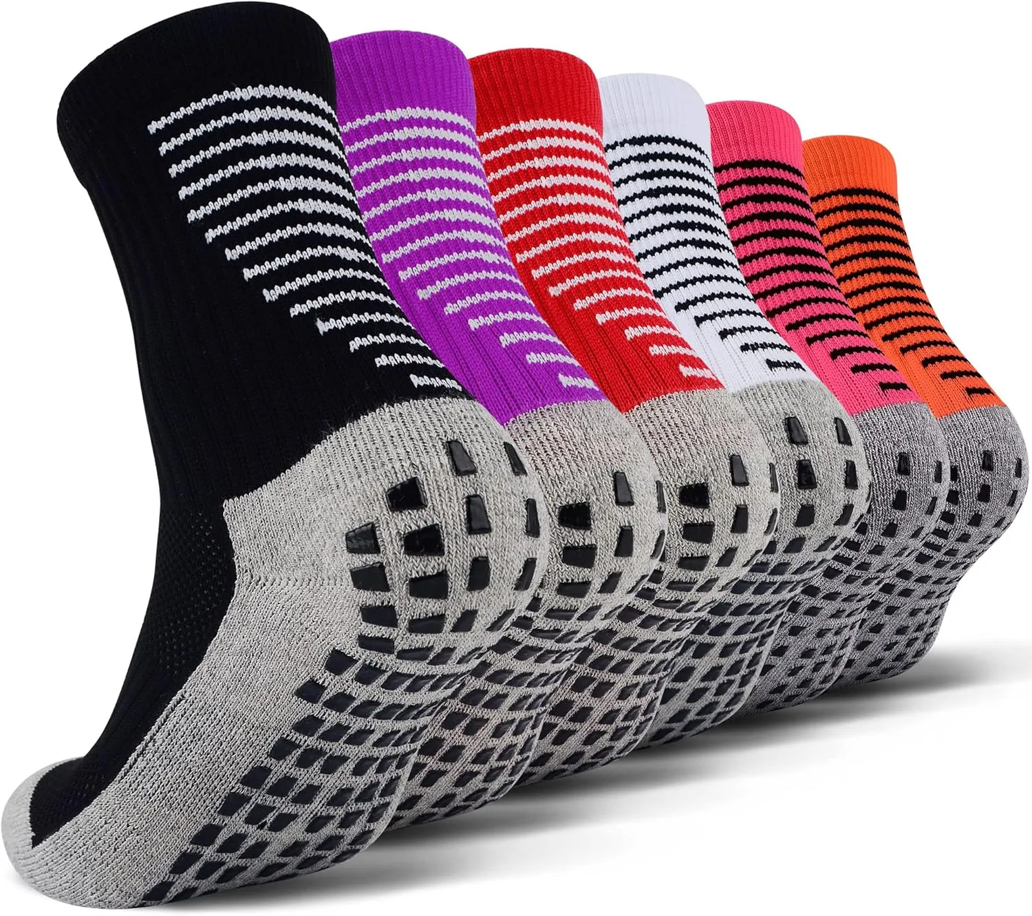 JHM Kid's Hospital Grip Athletic Sport Socks Slippers, 6 Pairs Color#2, 12-16 Years