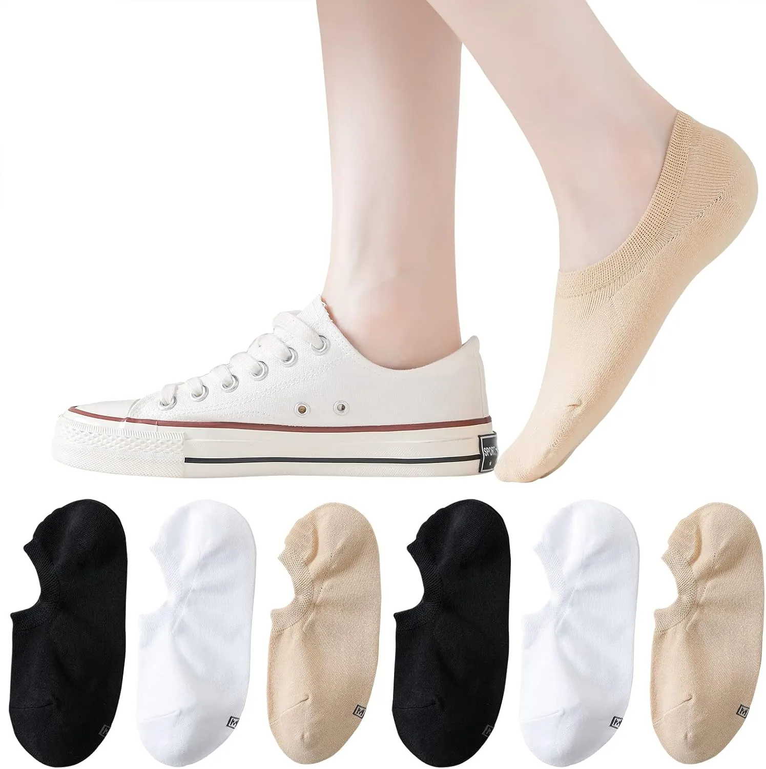 JORMATT No Show Socks Women Cotton Low Cut Flat Boat Liner Socks Non Slip 12 Pairs 6 Pairs
