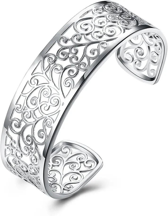 KACON Sterling Silver Bangle Bracelet, Fashion Simple Open Bangles Cuff bracelets for Women
