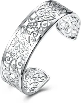 KACON Sterling Silver Bangle Bracelet, Fashion Simple Open Bangles Cuff bracelets for Women