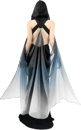KUOIN Hooded Cape for Women Full Length Tulle Gothic Bridal Fairy Cloak Off Shoudler Capelet 112CM