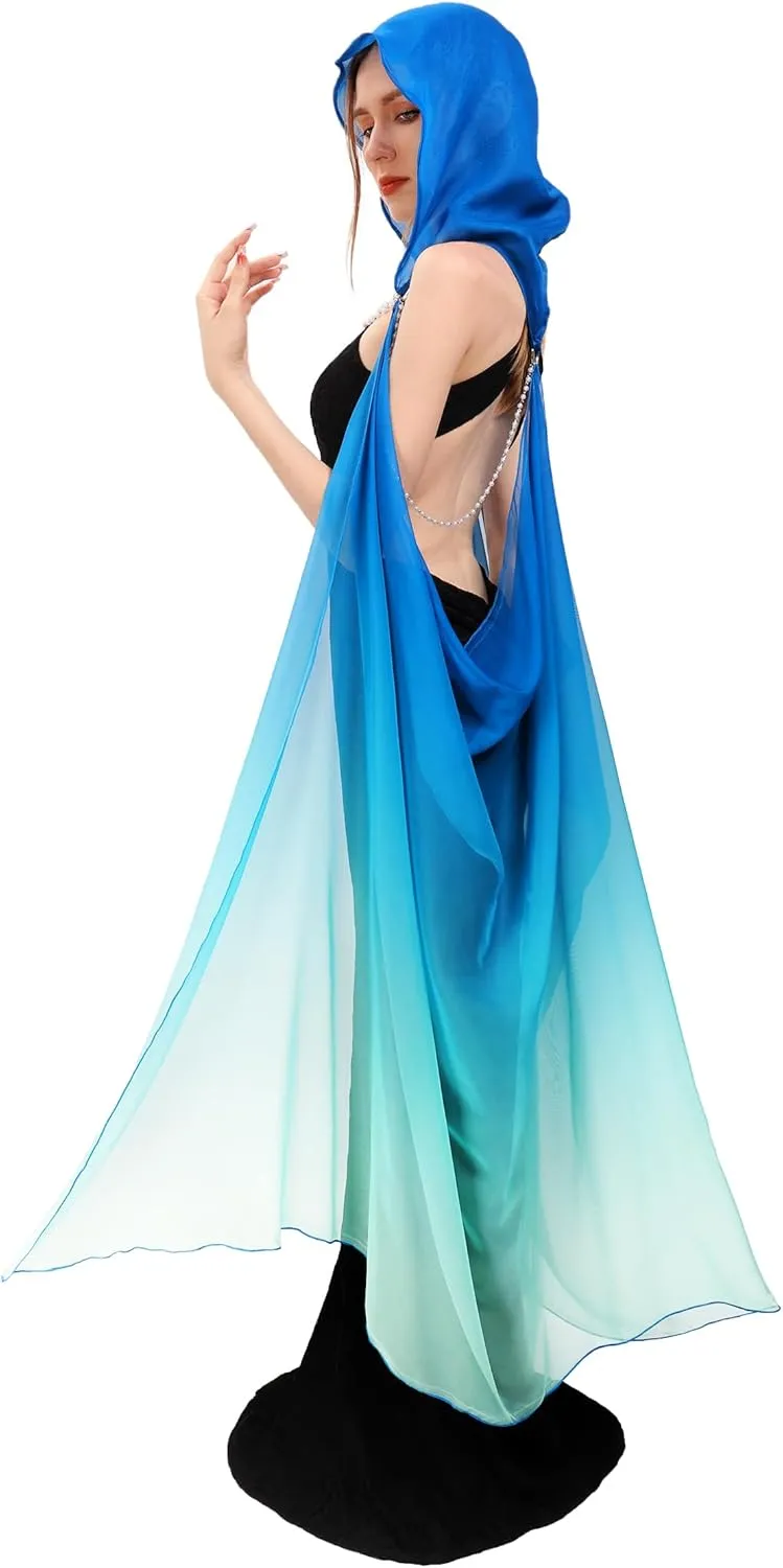 KUOIN Hooded Cape for Women Full Length Tulle Gothic Bridal Fairy Cloak Off Shoudler Capelet 112CM