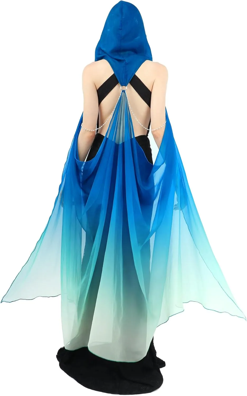 KUOIN Hooded Cape for Women Full Length Tulle Gothic Bridal Fairy Cloak Off Shoudler Capelet 112CM