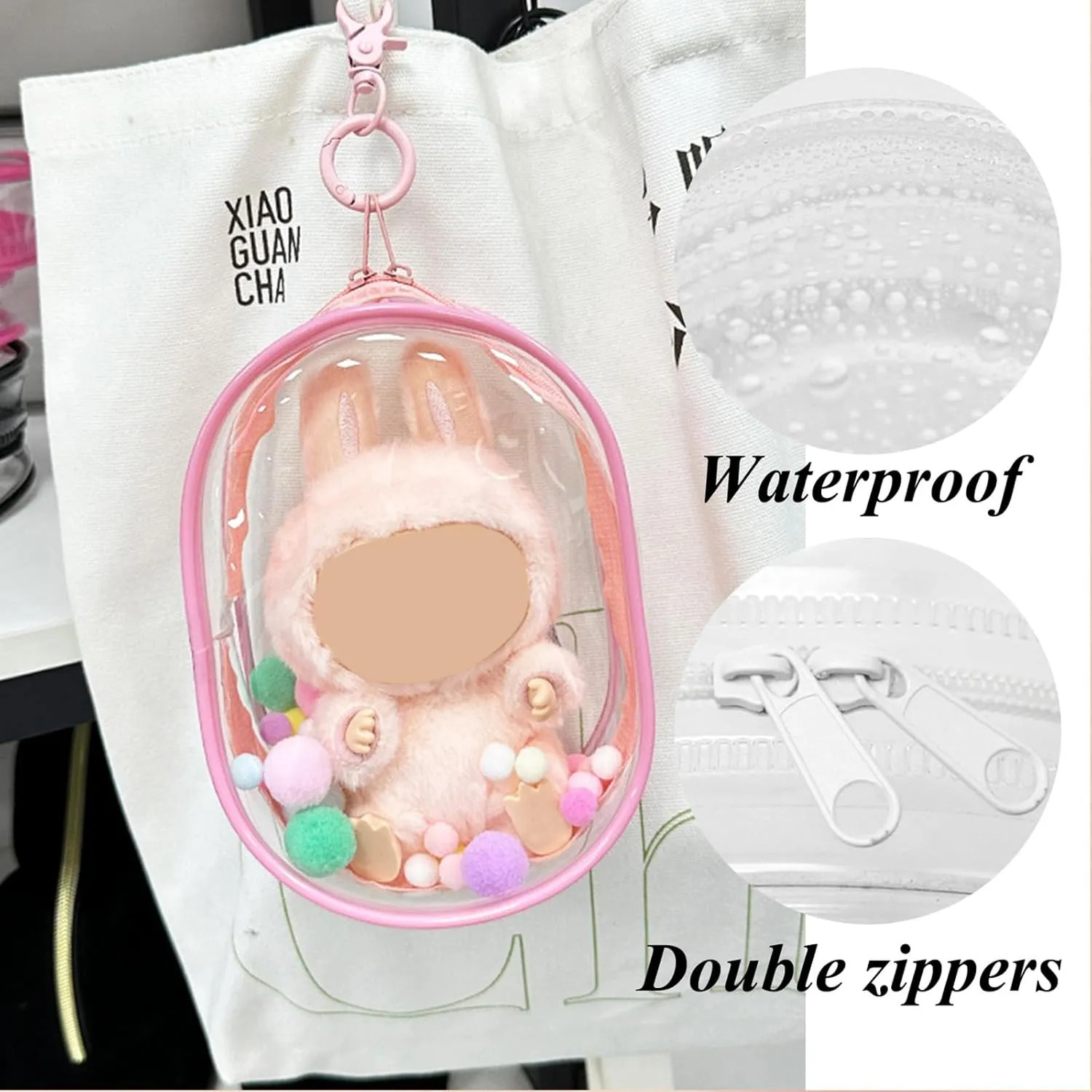 Large Clear Figure Display Bag with Keychain Blind Box Carrying Case Keychain Pouch Charms for Collectibles